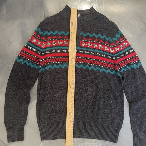 Urban Pipeline Men’s Sweater Large Gray Red Green Fair Isle Half Zip Nordic Ski - Picture 2 of 7